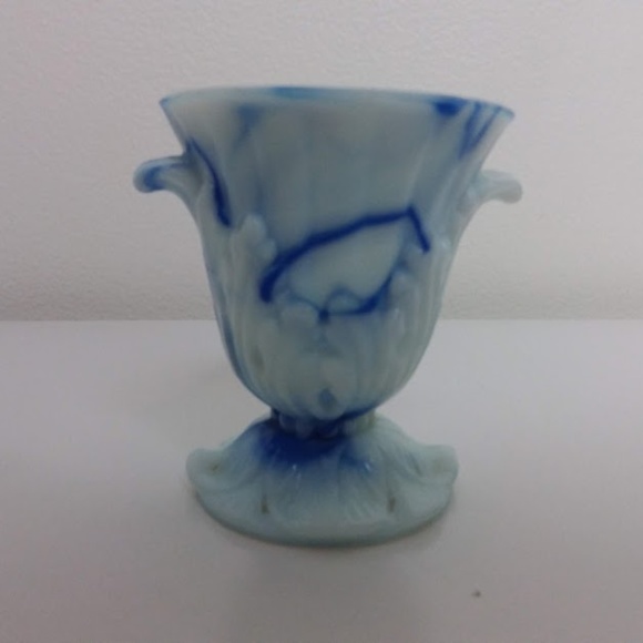 VINTAGE Argo Blue Agate Slag Glass urn vase Footed Marbled Depression Made USA - Picture 4 of 9